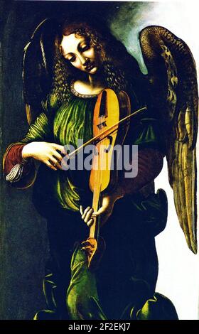 Predis, Giovanni Ambrogio de - un angelo in verde con una Vielle - 1506 - 08. Foto Stock