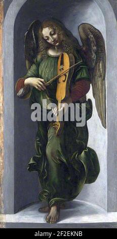 Predis, Giovanni Ambrogio de - Angelo in verde con una vielle, parte della pala d'altare di S. Francesco, Milano - 1490 s. Foto Stock