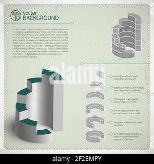 Composizione cartografica in argento con cilindro isometrico grande diviso in pezzi in un'illustrazione vettoriale in forma realistica Illustrazione Vettoriale