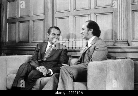 Il presidente Richard Nixon e il primo ministro del Canada Pierre Trudeau presso il Parlamento di Ottawa. Foto Stock