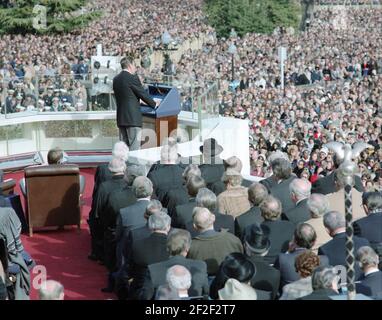Il presidente Ronald Reagan ha dato il discorso inaugurale al Campidoglio degli Stati Uniti. Foto Stock