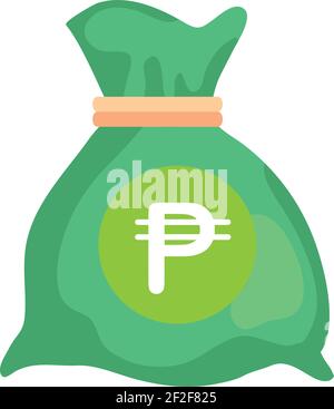 Philippine peso valuta Nota denaro Bag icona in colore verde Per applicazioni e siti Web Illustrazione Vettoriale