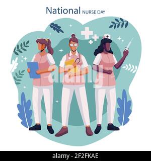 Flat National Nurses Day illustrazione vettoriale. Illustrazione Vettoriale