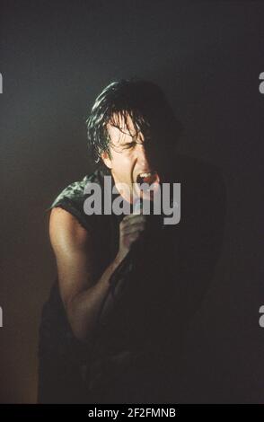 Nine Inch Nails si esibisce presso la Brixton Academy il 29 novembre 1999. Londra, Inghilterra, Regno Unito. Foto Stock