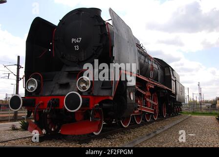 Locomotiva a vapore, vecchia locomotiva, vapore vecchio, Skarżysko-Kamienna, treno, Vapore, locomotive, PT47, locomotive PT47 Foto Stock