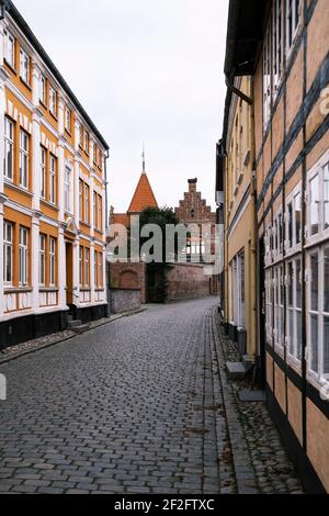 Strada nella vecchia città danese di Ribe Foto Stock
