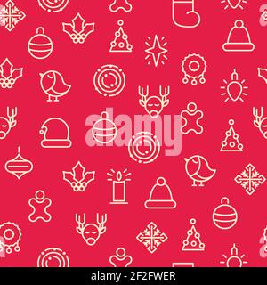 Monotono allegro Natale simboli modello senza giunture con diversi tipi di regali e giocattoli agili disegnati a mano icone vettoriali illustrazione Illustrazione Vettoriale
