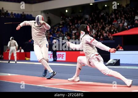 SIMON Vincent (Francia) contro CHOUPENITCH Alexander (Repubblica Ceca) durante la Challenge International di Parigi 2020, scherma, Foil World Cup il 11 gennaio 2020 allo stadio Pierre de Coubertin di Parigi, Francia - Foto Ann-Dee Lamour / CDP MEDIA / DPPI Foto Stock