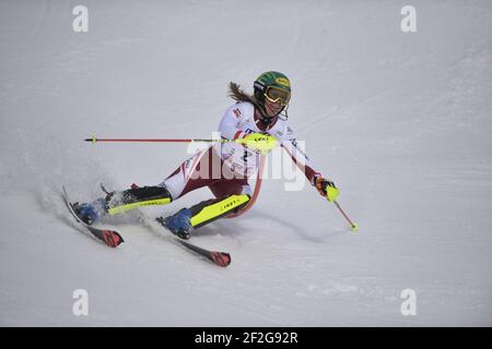 SONO 2021-03-12 Katharina Liensberger AUT compete durante la donna FIS Ski World Cup Slalom in Svezia Venerdì 12 marzo 2021. Foto: Pontus Lundahl / TT / kod 10050 *SVEZIA FUORI* Foto Stock