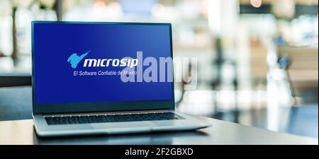 POZNAN, POL - 6 FEBBRAIO 2021: Computer portatile con logo di Microsip Foto Stock