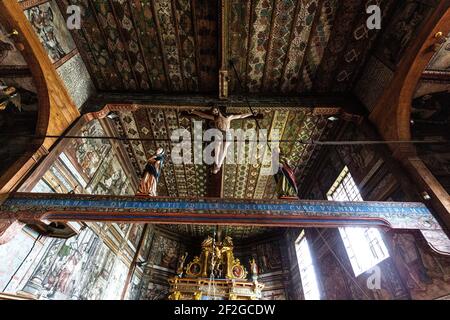 Europa, Polonia, Provincia della Polonia minore, Sito Patrimonio dell'Umanità dell'UNESCO, percorso dell'architettura in legno, Chiesa di San Michele Arcangelo, Binarowa Foto Stock