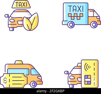 Set di icone a colori RGB per taxi eco-compatibile Illustrazione Vettoriale