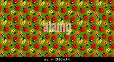 Colorful Flat Spring o Summer Seamless Pattern sfondo con Ladybugs Arte di illustrazione del vettore tessile Illustrazione Vettoriale