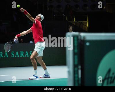 Spagna contro Russia, Karen Khachanov della Russia durante la Coppa Davis 2019, Tennis Madrid Finals 2019 il 19 novembre 2019 a Caja Magica a Madrid, Spagna - Foto Arturo Baldasano / DPPI Foto Stock