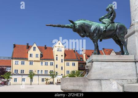 Geografia / viaggio, Germania, Baviera, Kempten, unicorn a St.-Mang-Brunnen (St. Mang Fountain) sul , Additional-Rights-Clearance-Info-Not-Available Foto Stock