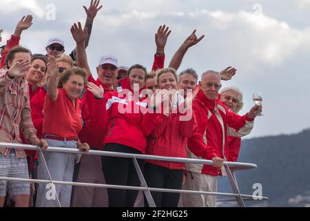 WILD OATS XI, di proprietà di Bob Oatley e scuppato da Mark Richards, Line Honor vincitore del Rolex Sydney 2013 a Hobart, arrivo al Cruising Yacht Club of Australia, Hobart in Tasmania, 28 dicembre 2013. Foto Andrea Francolini / DPPI Foto Stock