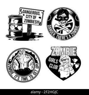 Set di emblemi zombie, etichette, badge, loghi. Isolato su bianco Illustrazione Vettoriale