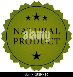 Adesivo prodotto naturale. Stella decorativa verde con testo nero su sfondo bianco Foto Stock
