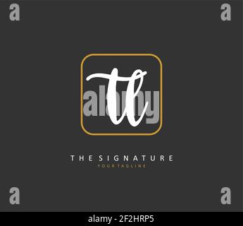 TL scrittura a mano e logo della firma della lettera iniziale. Un logo iniziale di calligrafia concettuale con elemento modello. Illustrazione Vettoriale