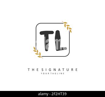 TL scrittura a mano e logo della firma della lettera iniziale. Un logo iniziale di calligrafia concettuale con elemento modello. Illustrazione Vettoriale