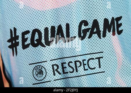 EQUAL Game and RESPECT campaign logos on a Cluj bib durante la UEFA Europa League, Group e football match tra SS Lazio e cfr Cluj il 28 novembre 2019 allo Stadio Olimpico di Roma - Foto Federico Proietti / DPPI Foto Stock