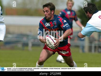 RUGBY - CAMPIONATO FRANCESE 2003/04 - 02/05/2004 - COLOMIERS V STADE FRANCAIS - GREGORY MAHE (ST-F) - FOTO MANUEL BLONDAU / PREMERE FLASH Foto Stock