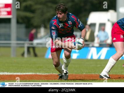 RUGBY - CAMPIONATO FRANCESE 2003/04 - 02/05/2004 - COLOMIERS V STADE FRANCAIS - GREGORY MAHE (ST-F) - FOTO MANUEL BLONDAU / PREMERE FLASH Foto Stock