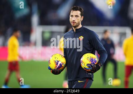 Antonio Mirante di Roma si sta riscaldando prima del campionato italiano Serie UNA partita di calcio tra ROMA E SS Lazio il 26 gennaio 2020 allo Stadio Olimpico di Roma - Foto Federico Proietti/DPPI Foto Stock