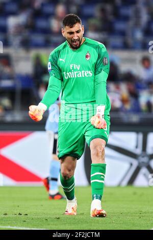 Il portiere milanese Gianluigi DONNARUMMA reagisce durante il campionato italiano Serie UNA partita di calcio tra SS Lazio e AC Milano il 4 luglio 2020 allo Stadio Olimpico di Roma - Foto Federico Proietti/DPPI Foto Stock