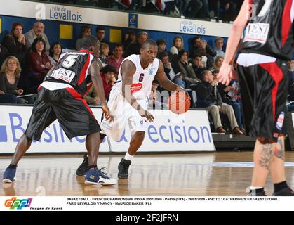 BASKETBALL - CAMPIONATO FRANCESE PRO A 2007/2008 - PARIGI (FRA) - 26/01/2008 - PHOTO : CATHERINE STEENKESTE / DPPI PARIS LEVALLOIS V NANCY - MAURICE BAKER (PL) Foto Stock