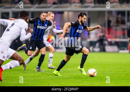 Antonio Candriva dell'Inter durante la UEFA Europa League, round del 16, 2° incontro di calcio tra FC Internazionale ed Eintracht Francoforte il 14 marzo 2019 allo stadio San Siro di Milano - Foto Morgese - Rossini / DPPI Foto Stock