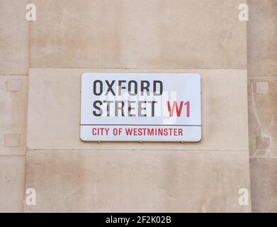 Dettagli dell'insegna di Oxford Street, Westminster, Londra. Foto Stock