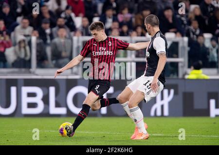 Krzysztof Piatek dell'AC Milan durante il campionato italiano Serie UNA partita di calcio tra Juventus FC e AC Milan il 11 novembre 2019 allo stadio Allianz di Torino - Foto Morgese - Rossini / DPPI Foto Stock