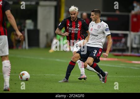 Federico Mattiello di Cagliari durante il campionato italiano Serie UNA partita di calcio tra AC Milano e Cagliari Calcio il 1 agosto 2020 allo stadio San Siro di Milano - Foto Morgese - Rossini / DPPI Foto Stock