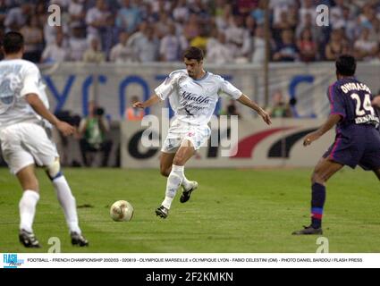 CALCIO - CAMPIONATO FRANCESE 2002/03 - 020819 - OLYMPIQUE MARSEILLE V OLYMPIQUE LYON - FABIO CELESTINI (OM) - FOTO DANIEL PRESSIONE BARDOU / FLASH Foto Stock