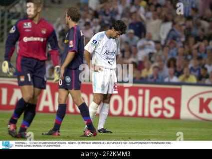 CALCIO - CAMPIONATO FRANCESE 2002/03 - 020819 - OLYMPIQUE MARSEILLE V OLYMPIQUE LYON - DELUSIONE FERNANDAO (OM) - FOTO DANIEL PRESSIONE BARDOU / FLASH Foto Stock