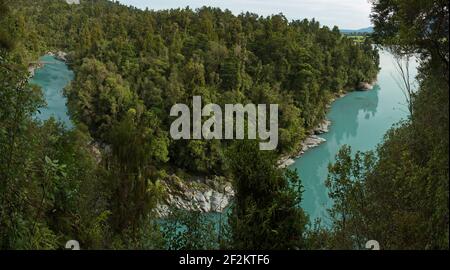 Ponte sospeso nella Gola di Hokitika, Costa Ovest sull'Isola Sud di Nuova Zelanda Foto Stock