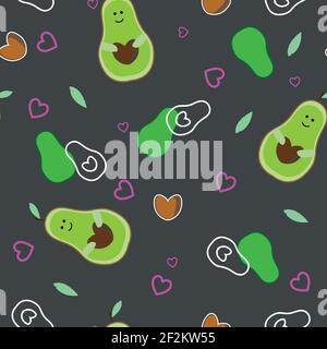 Carino avocadoos carattere modello senza giunture Illustrazione Vettoriale