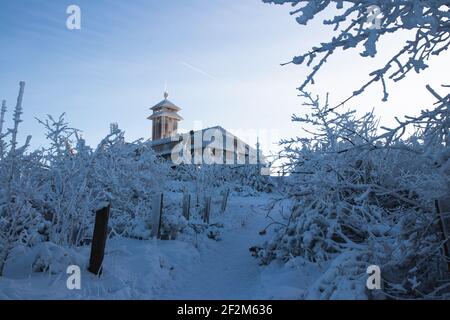 Germania, Sassonia, Monti ore, Fichtelberg im Winter Foto Stock