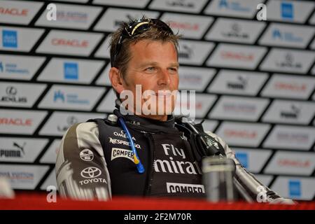 Dean Barker / Skipper del Challenger Emirates Team New Zealand durante la conferenza stampa dopo la sconfitta in gara 19 e ritorno di Oracle Team USA a 8-8 punteggio nel giorno 14 della America's Cup 34 a San Francisco (West USA), 24 settembre 2013 - Foto : Christophe Favreau / DPPI - Foto Stock