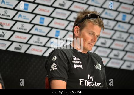 Defender Oracle Team USA ha vinto la coppa 9-8 contro il Challenger Emirates Team New Zealand durante l'ultimo giorno della America's Cup 34 a San Francisco (West USA), 25 settembre 2013 - Foto : Christophe Favreau / DPPI - Dean Barker / Skipper alla conferenza stampa dopo la sconfitta Foto Stock