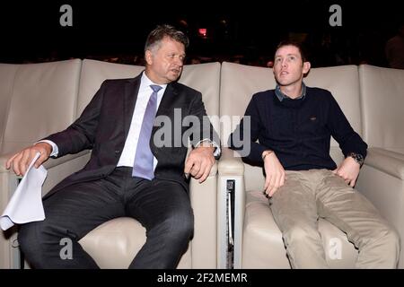 CHRISTOPHE AMEEUW e SCOTT BRASH durante la conferenza stampa dei Gucci Paris Masters al Royal Monceau Hotel a Parigi, Francia, il 20 novembre 2014 - Foto Christophe Bricot / DPPI Foto Stock