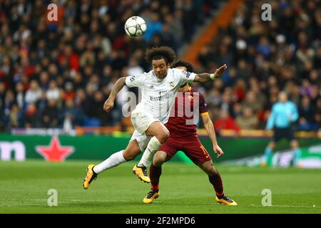 Marcelo del Real Madrid durante il round della UEFA Champions League del 16, seconda tappa, partita di calcio tra Real Madrid CF e ROMA l'8 marzo 2016 allo stadio Santiago Bernabeu di Madrid, Spagna.Foto Manuel Blondau/AOP Press/DPPI Foto Stock