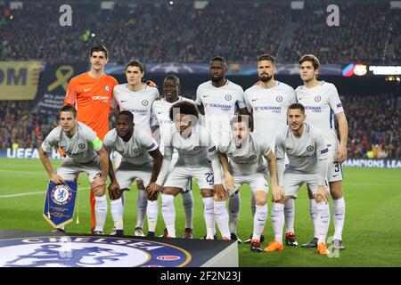 I giocatori del Chelsea FC posano per una foto di squadra prima della UEFA Champions League, round del 16, partita di calcio della seconda tappa tra il FC Barcelona e il Chelsea FC il 14 marzo 2018 allo stadio Camp Nou di Barcellona, Spagna - Foto Manuel Blondau / AOP Press / DPPI Foto Stock