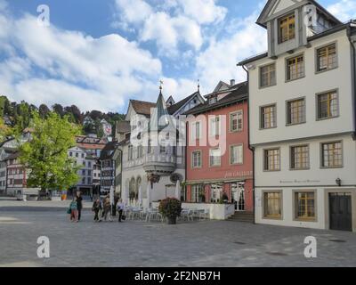 San Gallo, Svizzera - 21 maggio 2017: Luogo urbano di fronte a Stiftskirche Foto Stock