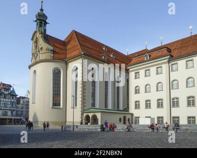 San Gallo, Svizzera - 21 maggio 2017: Luogo urbano di fronte a Stiftskirche Foto Stock