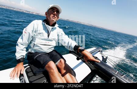 VELA - America's Cup - a bordo della AC 45 Energy Team in preparazione all'inizio della Coppa America World Series a Cascais Portogallo - 29/07/2011 - FOTO : CHRISTOPHE LAUNAY / DPPI - SKIPPER LOICK PEYRON (fra) Foto Stock