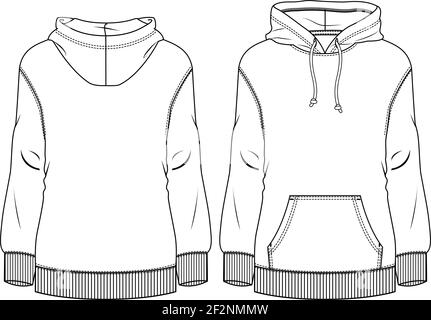 Modello di schizzo piatto moda Fleece Top - Donna. Illustrazione tecnica della moda. Felpa ragazza Illustrazione Vettoriale