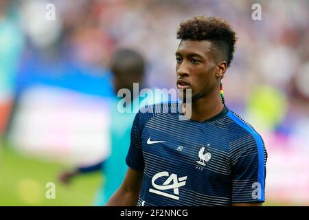 L'avanzata francese Kingsley Coman si riscalda prima della Coppa del mondo FIFA Russia 2018, Qualifying Group A partita di calcio tra Francia e Paesi Bassi il 31 agosto 2017 allo Stade de France a Saint-Denis, a nord di Parigi, Francia - Foto Benjamin Cremel / DPPI Foto Stock