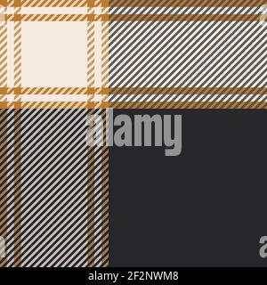 Illustrazione vettoriale senza giunture con motivo a plaid. Black Yellow Ivory, plaid di controllo per il design tessile di moda. Illustrazione Vettoriale